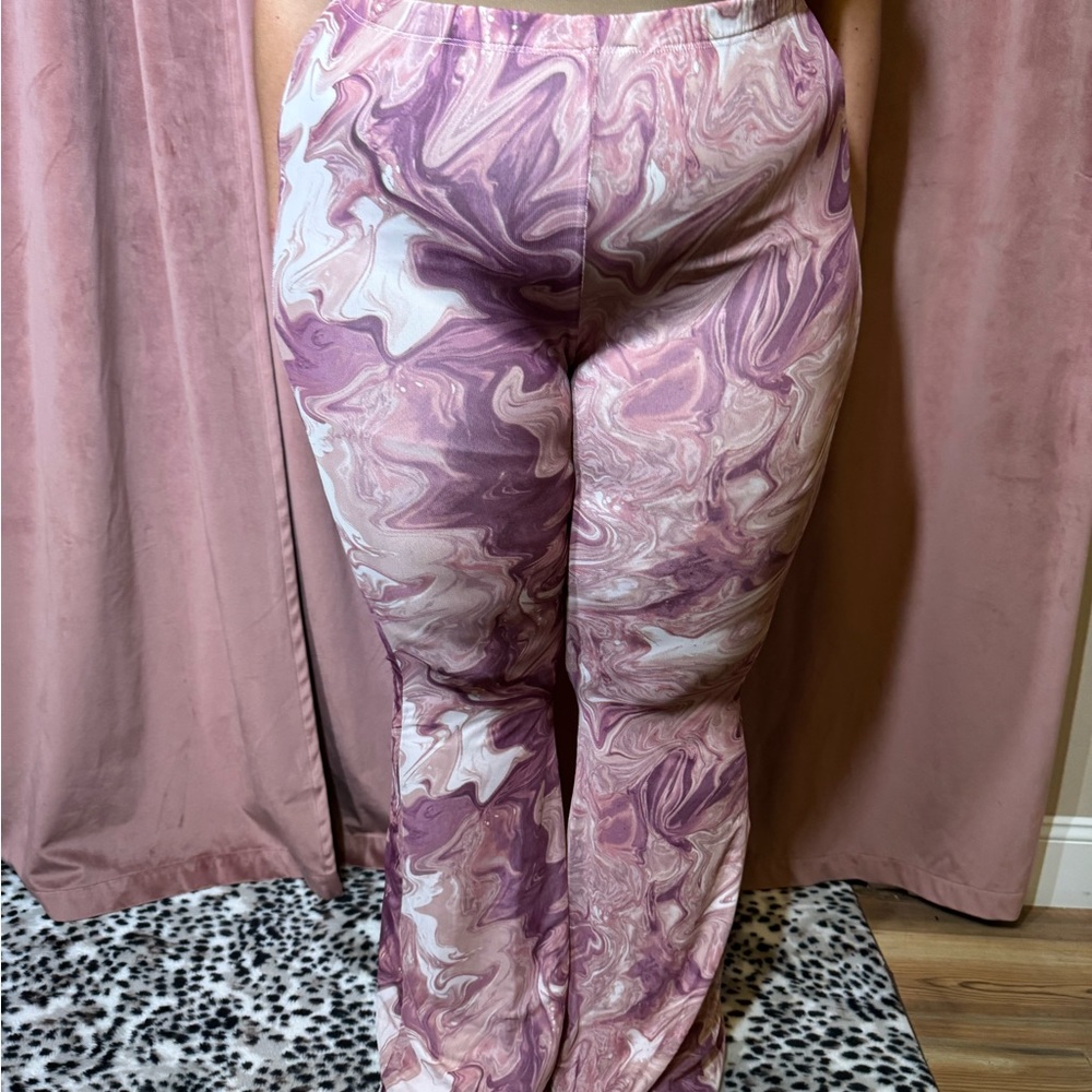 Marbled Lavender Wide-Leg Pants